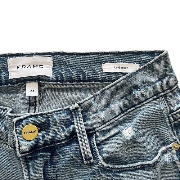 FRAME La Garçon Distressed Skinny Jeans Light Wash Size 24 - Picture 3 of 7